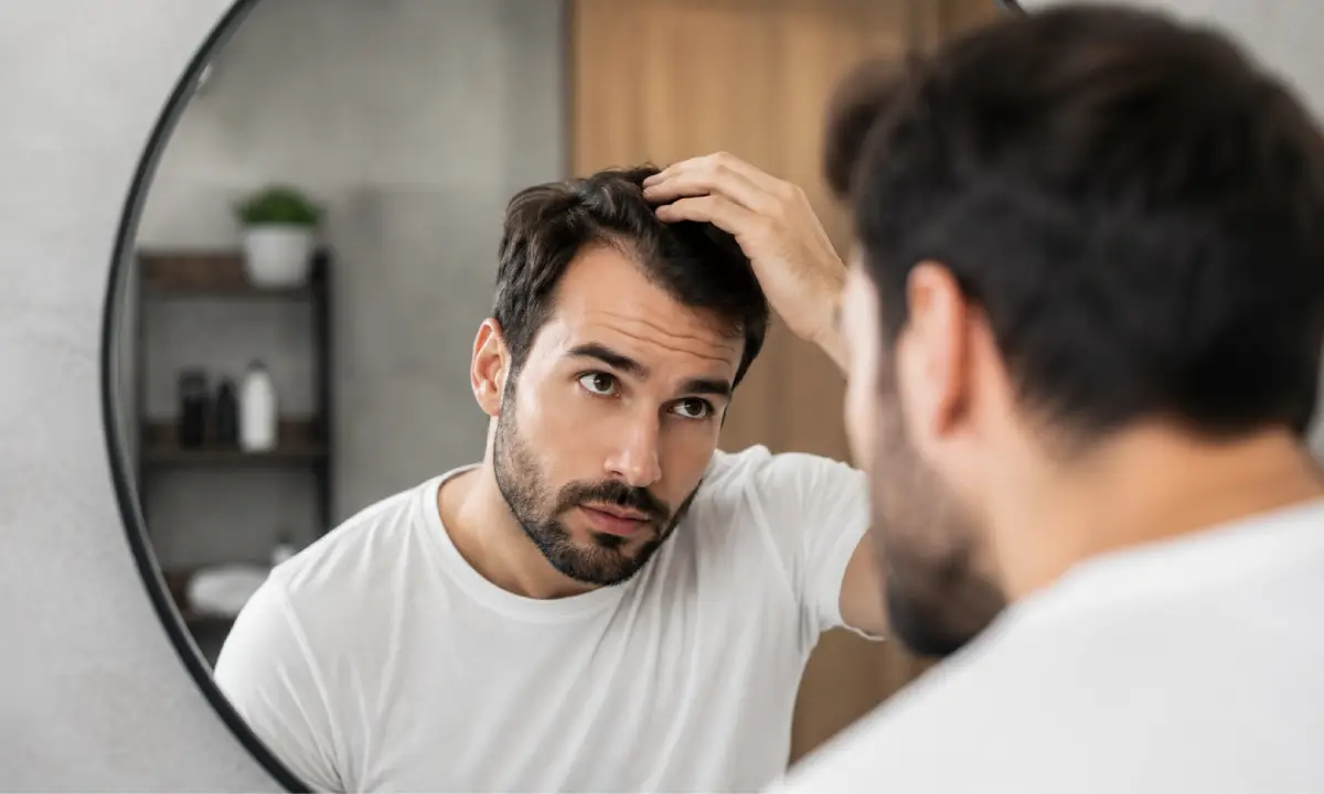 Non-surgical exosome hair restoration treatment applied to the scalp using ultrasound technology at Secret Aesthetics and Wellness Center