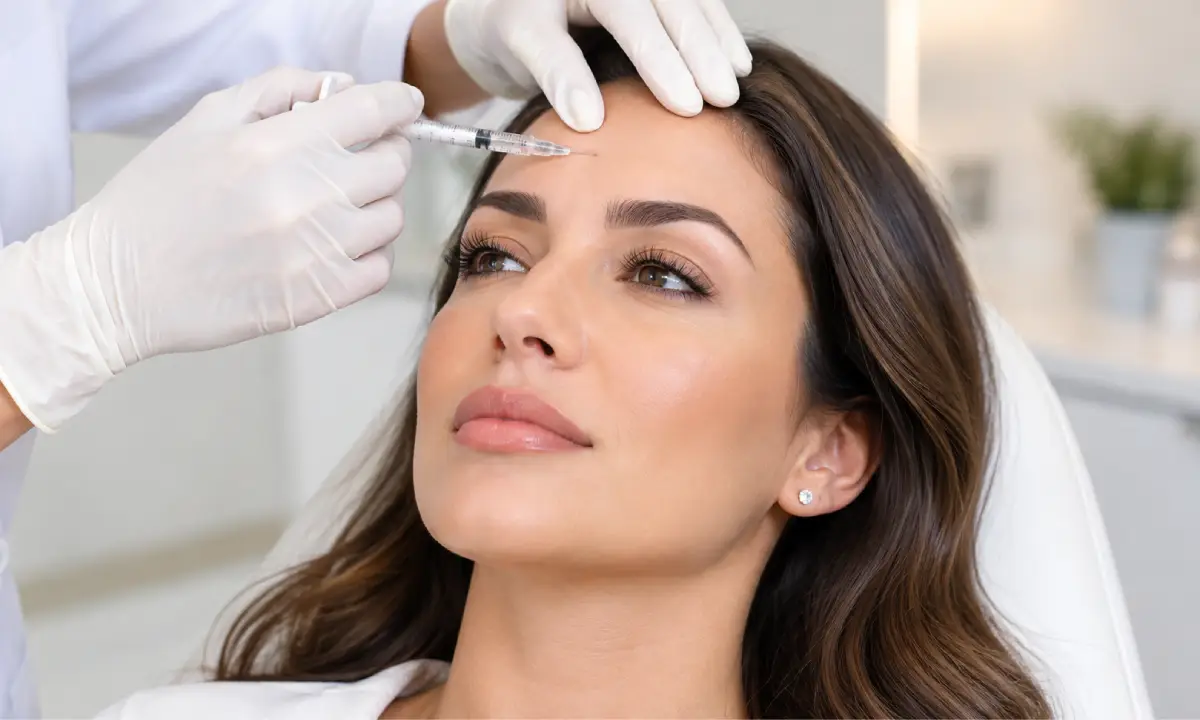 Woman receiving a Xeomin injection in Orlando, FL on the forehead at Secrets Aesthetics and Wellness Center.